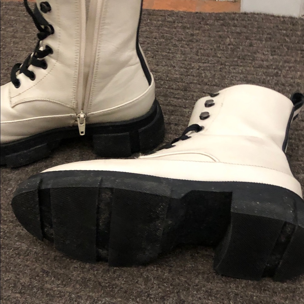 BCBG White Ankle Boots with Black Soles